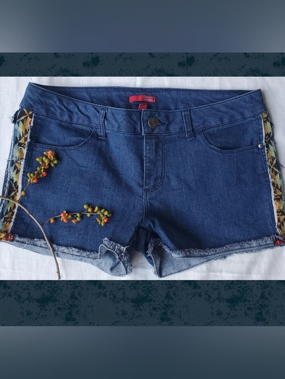 Bongo Aztec trim frayed cut off Jean denim jeans Short shortx Bohobocentric